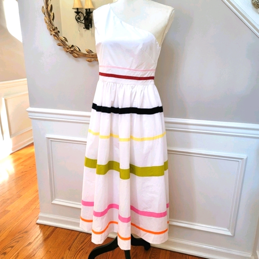 New! J Crew size 6 One Shoulder White Poplin Ribbon Summer Dress NWT